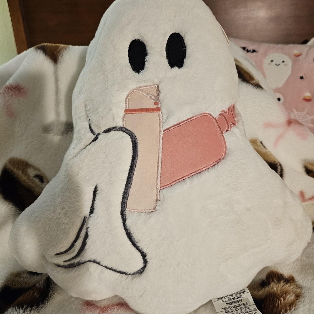 Viral Ghost Plush with Pink Cup And Crossbody Bag